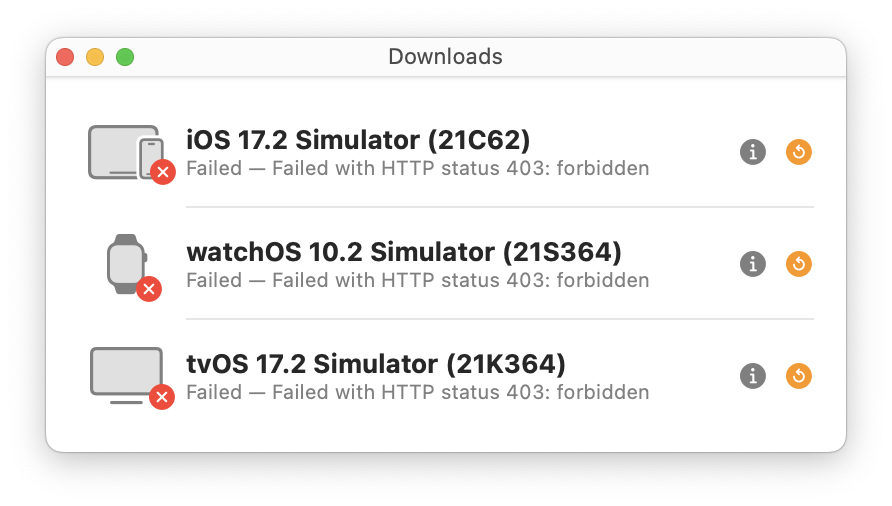 Xcode download failure