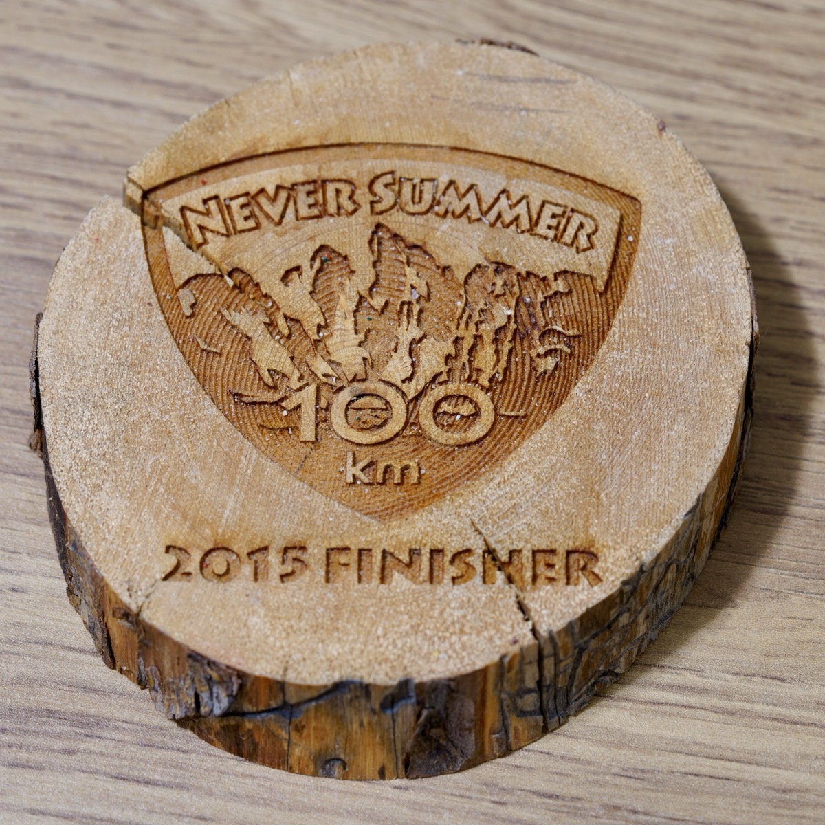 Wooden coaster on a wooden surface
